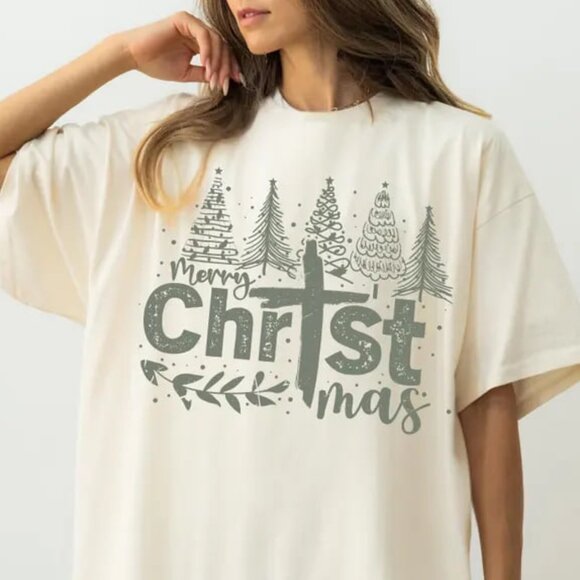 Tops - Retro Merry Christmas Shirt, Faith Christmas Gift Shirt